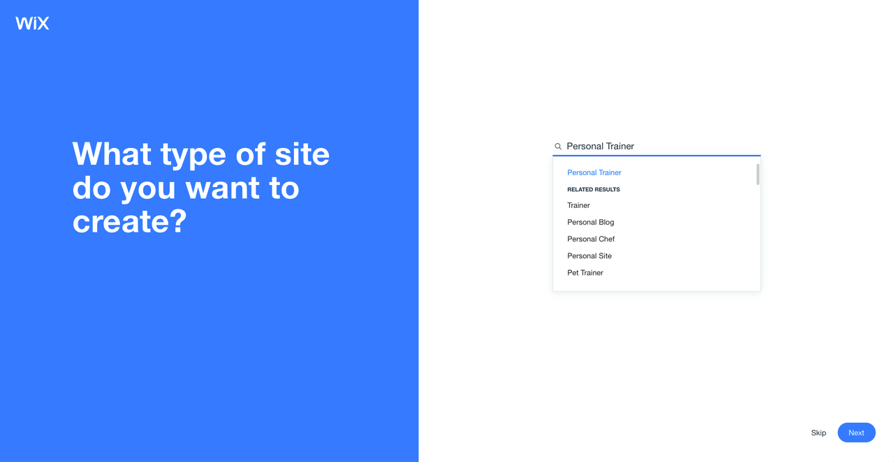 wix site creator first steps screenshot