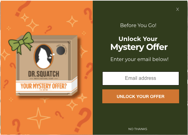 mystery sign up offers from DR. Squatch