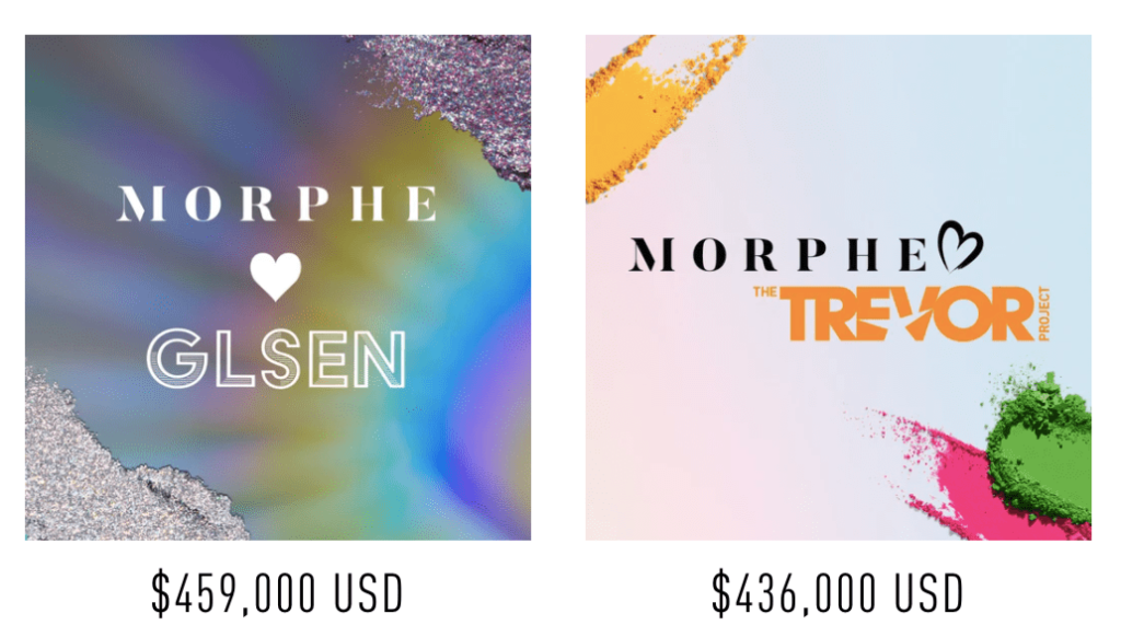 Morphe collaborations page where they show their partnerships with LGBTQ activist groups